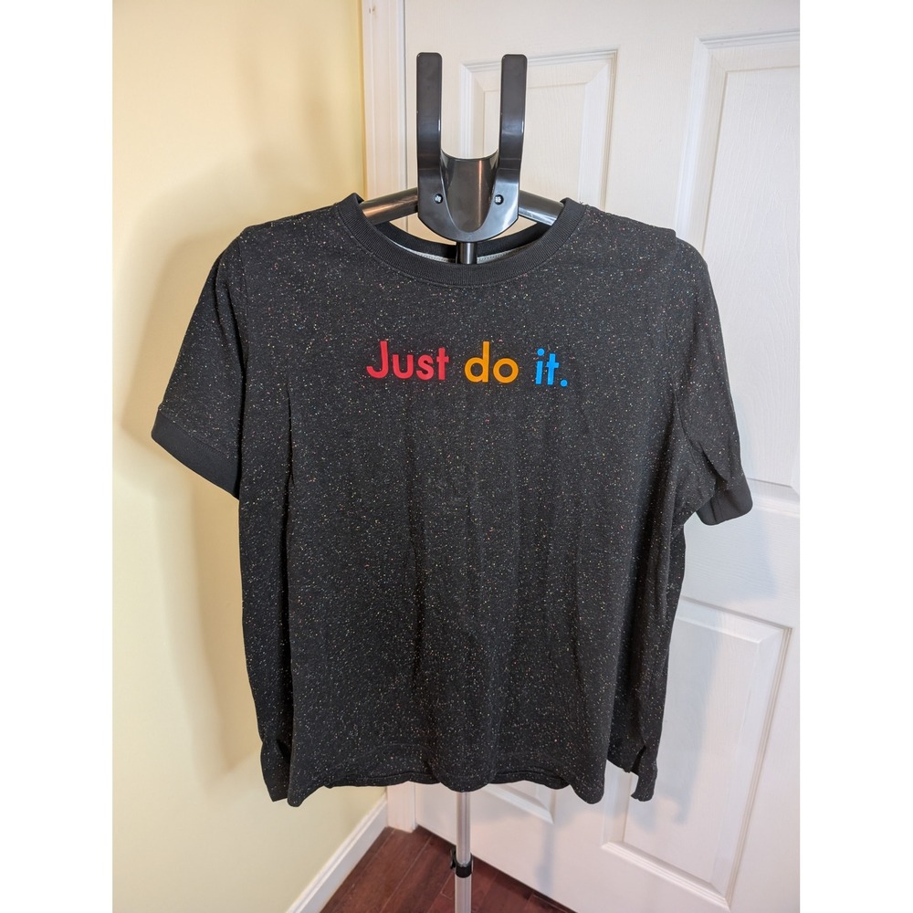 Nike T-Shirt Black Just Do It Rainbow Space Dye Speckled - Size 2X